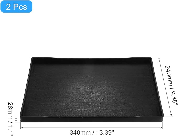uxcell 2Pcs Serving Tray Small Black Mini Tray 9" x 13" Plastic Rectangular Wooden Serving Trays Decorative Ottoman Platter for Breakfast Kitchen Bathroom