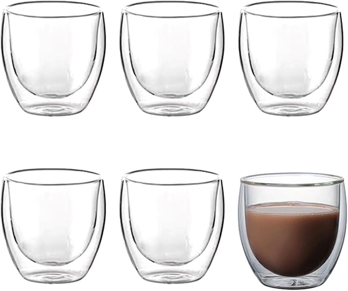 XuYelora Double Wall Expresso Cups (Set of 6), 3 Ounce Glass Coffee Mugs, Small Insulated Clear Espresso Shot Glasses Cups for Cappuccino Latte Tea, Gift for Chrismas, Brithday