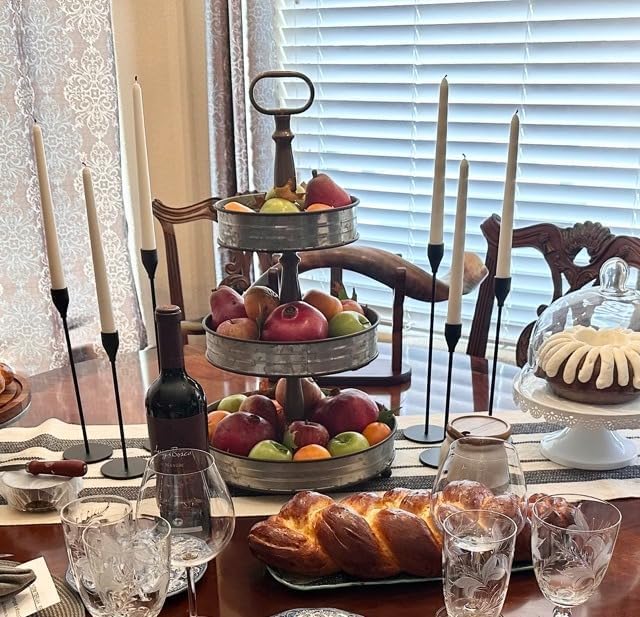 MODE HOME Farmhouse 3 Tiered Tray Stand, Decorative Metal Serving Tray with Handle for Kitchen, Dining Room, Shelf Coffee Bar, Seasonal Display Tiered Tray Decor, Galvanized Gray Finish