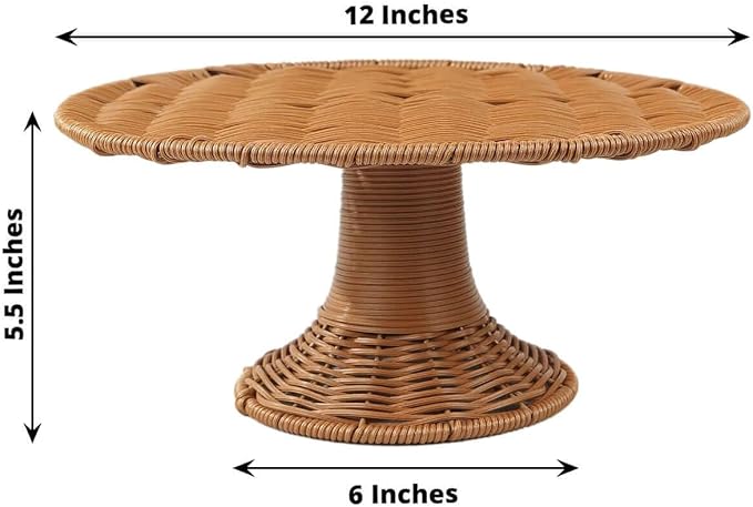Efavormart Natural Plastic Rattan Wicker Pedestal Cake Stand, Round Rustic Cupcake Holder Dessert Table Display Centerpiece - 12"