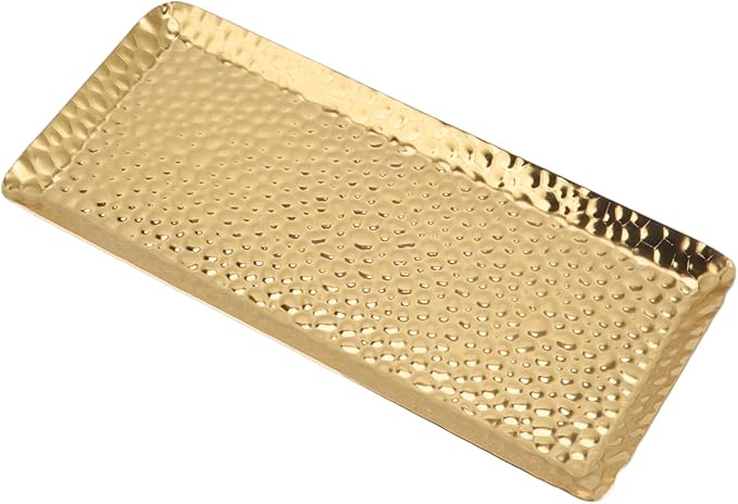25x11cm Stainless Steel Multipurpose Serving Tray - Dishwasher Safe Pastry Platter for Home & Restaurant Use (Gold)