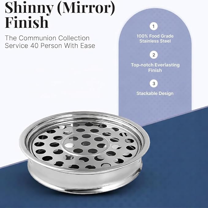 Communion Ware | Communion Tray | Holy Stackable Cup Trays for Churches | Communions Supplies | Portable Communions Tray with 40 Holes Disk | Stainless Steel - Shiny (Silver) Finish