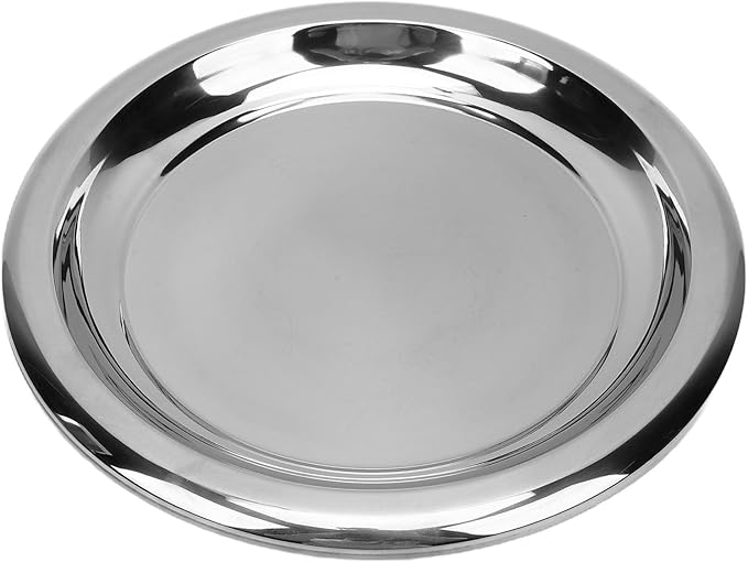 GOWENIC Stainless Steel Decorative Tray, Round Silver Serving Trays, Circular Metal Platter, Cocktail Serving Bar Tray, Decorative Metal Display for Coffee Table, Bar, Party, (L)