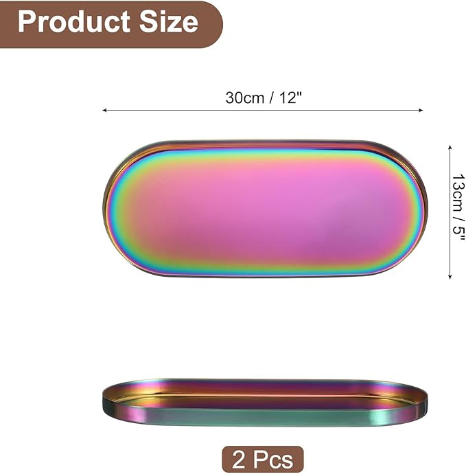 uxcell 2pcs Rectangle Serving Trays, 5 x 12inch Metal Serving Platter Board Bathroom Tray for Coffee Party Home Decor Cheese Dish Cake Dessert, Colorful