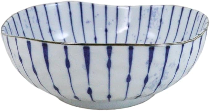 Ebros Gift Artistic Blue Waves Fubuki Tokusa Made In Japan Dinnerware Serveware Kitchenware Set Asian Japanese Restaurant Supply (Pack Of 4 Round Flair Medium Shallow Bowls 44oz)