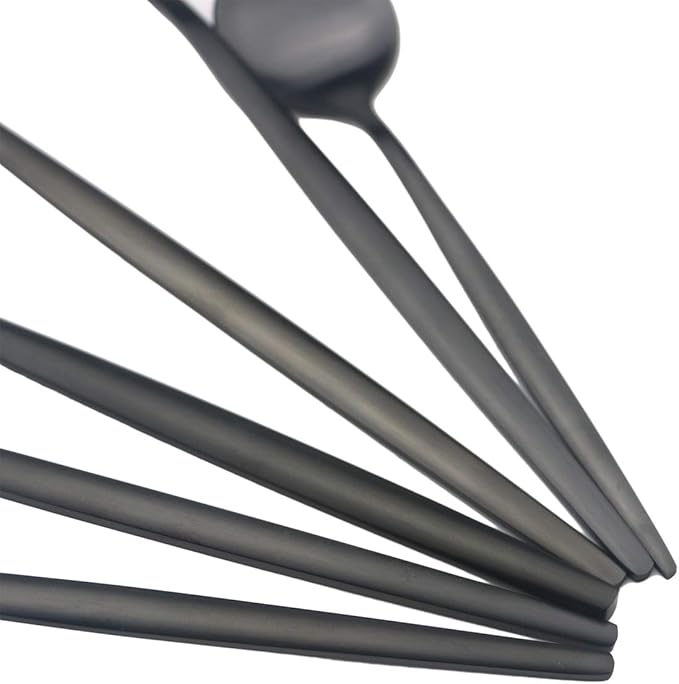 Matte Black Silverware Set, Uniturcky Satin Finish 20-Piece 18/10 Stainless Steel Flatware Set Knife Fork Spoon, Tableware Cutlery Sets Service For 4,Utensils For Kitchens Camping And Party