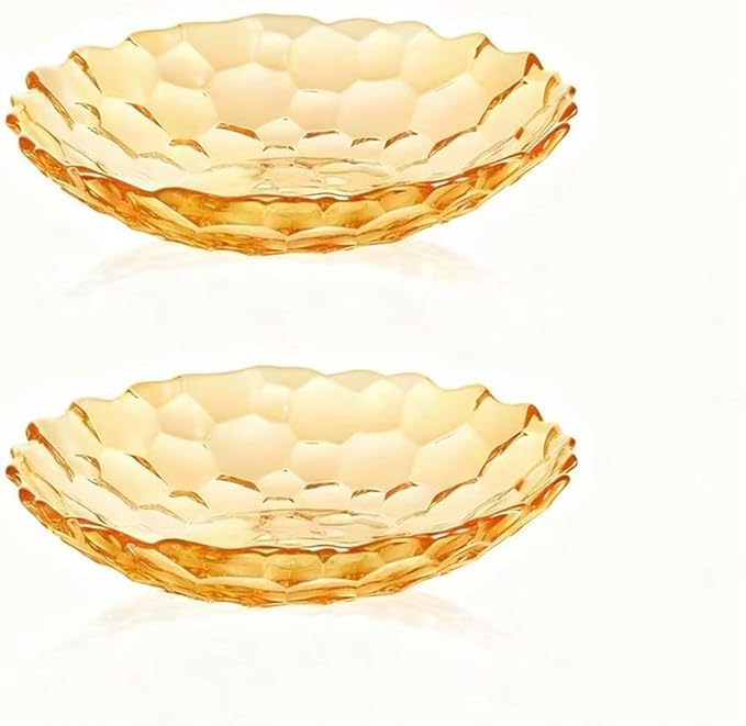 2 Pack Glass Fruit Bowl, Fruit Basket Holder, Crystal Fruit Bowl, Dessert Plate,Decorative Pedestal Bowl,for Table Décor for Home,Office, Wedding Decor, Fruit, Snack, Dessert(Large,Amber)