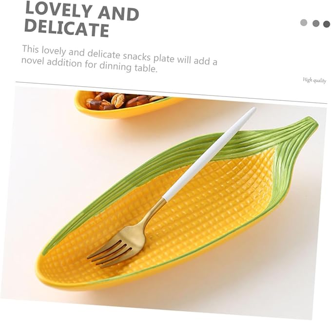 Ceramic Corn Plate Large Snack Serving Dish for Afternoon Tea Hand-Painted Corn Design Decorative Fruit Tray for Appetizers