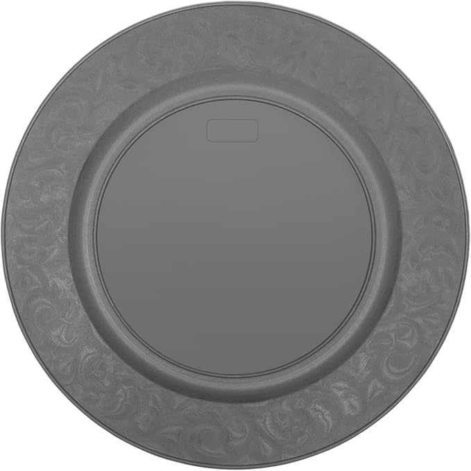 100 Pcs Antique Charger Plates 13 Inch Embossed Rim Plastic Decorative Round for Table Setting Wedding Party Event Tabletop Setting Decor (Silver)