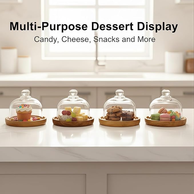 Charcuterie Snow Globe Container,Mini Individual Snow Globe Charcuterie Board with Wooden Base,Mini Cake Stand with Glass Dome Lid for Cheese Snacks and Holiday Table Decor (3pcs)