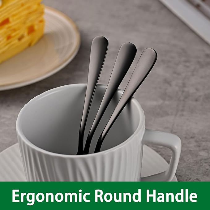 5.5 Inch Black Small Teaspoons,Set Of 8 Stainless Steel Coffee Spoons,Black Mini Spoons For Dessert,Cake,Durable Demitasse Spoon
