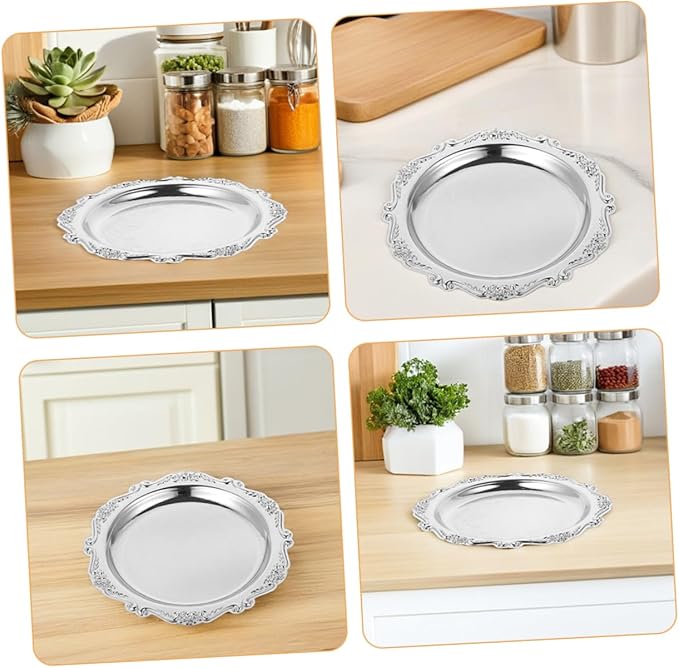 2pc Snack Iron Plate Serving Tray Vintage Jewelry Dish Retro Metal Trays for Desserts Chips and Dip Holder Home Decorative Plate