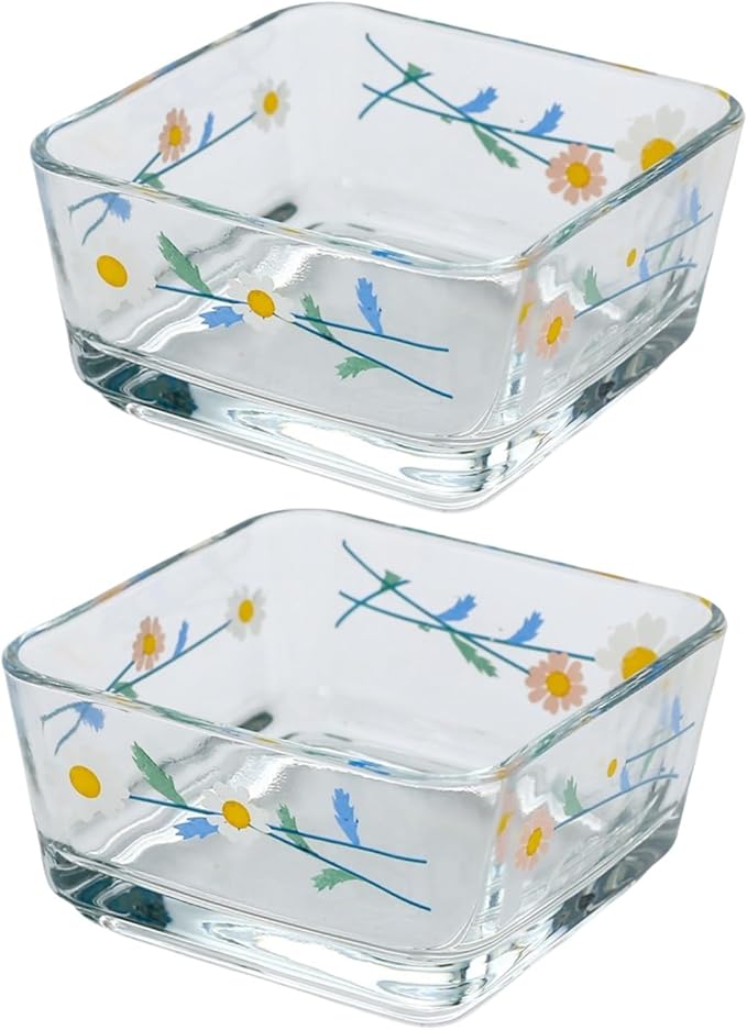 Ivymei Small Dessert Bowl Floral Candy Bowl Candy Dish,Mini Square Glass Bowl for Snack Yourt Icecream,Dipping,Side Dishes (white)