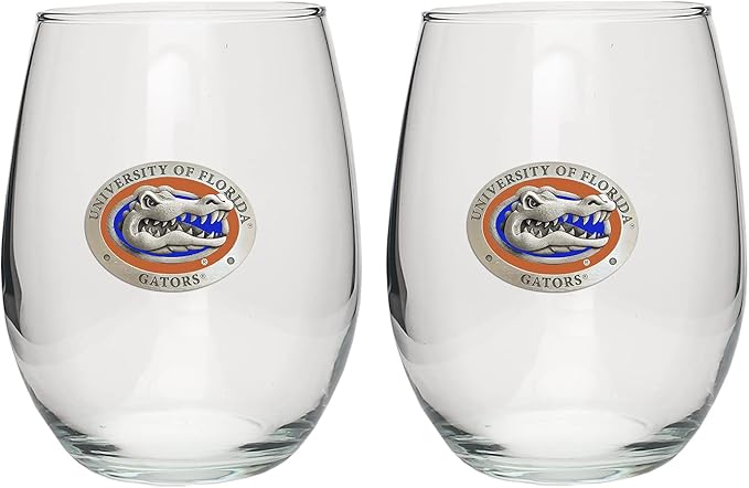 Heritage Pewter University of Florida Stemless Glass Goblets – Set of 2 | 15 OZ Goblet Wine Glasses | Expertly Crafted Pewter Glass
