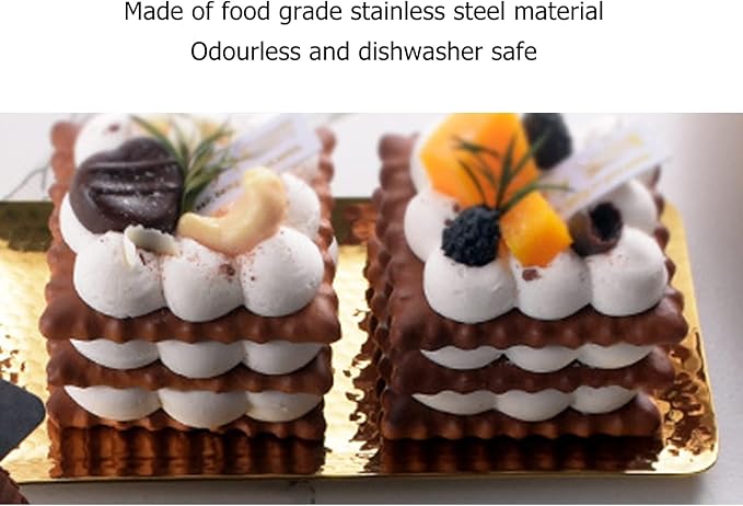 Stainless Steel Tray Pastry,Vanity Trays Cake Serving Tray Dessert Tray Hammered Dish Multipurpose Dishwasher Stylish Mirror for Restaurant (Gold)