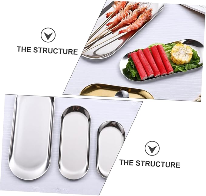 PRETYZOOM Stainless Steel Jewelry Tray Small Serving Platter Storage Plate Food Tray Tabletop Adornment for Home Restaurant
