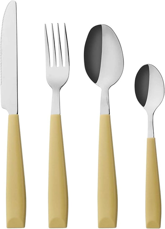 ANNOVA Silverware Set Stainless Steel Colorful Handle Tableware Kitchen Flatware Set Utensils, Includes Dinner Knives, Forks, Spoons, Salad Forks & Dessert Spoons (Yellow, 16 Pieces)