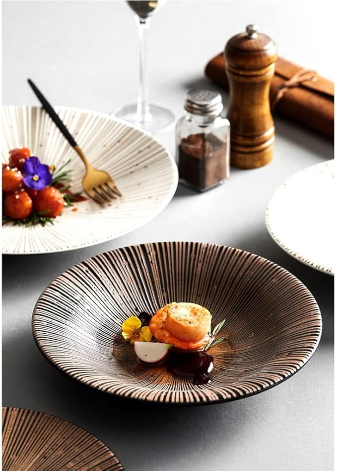 Modern Large Dinner Plates Ceramic Ramen Bowl Sushi Nut Plate Round Porcelain Plate Suitable for Refrigerator Dishwasher Oven Microwave White Stackable Dinner Plates(White,Medium)