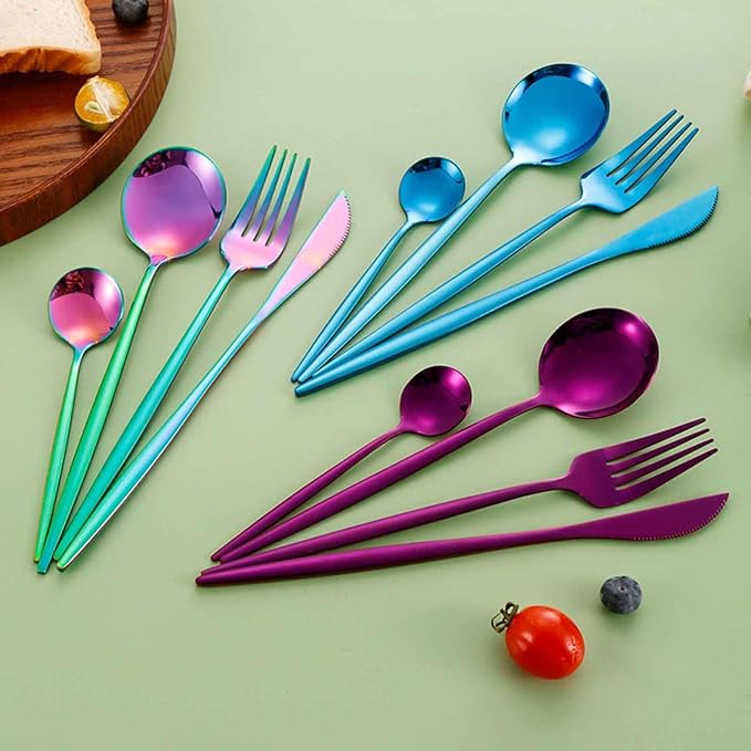 Flatware Service for 24 PCS, Knives Forks Spoon Set Serving for 6, Dishwasher Safe, for Tableware, Kitchen, Formal Events, Parties, Home, Hotel(Size:B,Color:Gold)