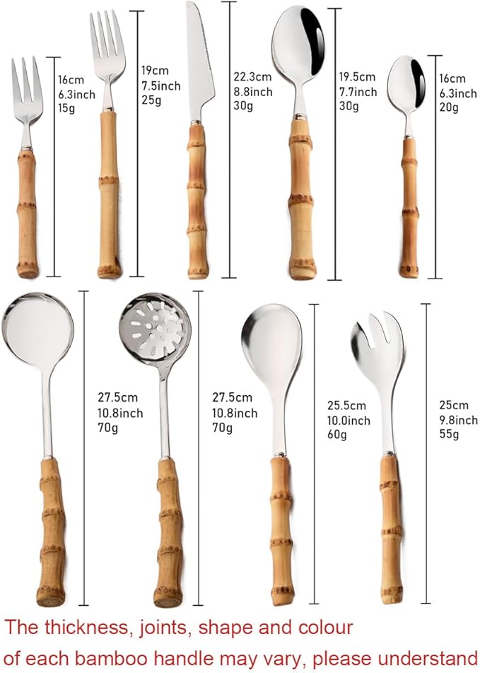 JASHII 24-piece Serving Utensils Hostess Set Stainless Steel Flatware Silverware Set Include Knife Fork Spoon for Buffet Home Kitchen Travel Camping