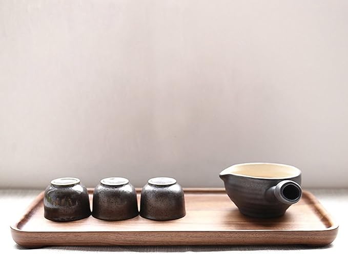 Winterworm Rustic Walnut Wooden Tray Solid Wood Serving Tray Square Rectangle Platter Tea Tray Coffee Table Tray (Rectangle Small (12x6x0.9 inch))