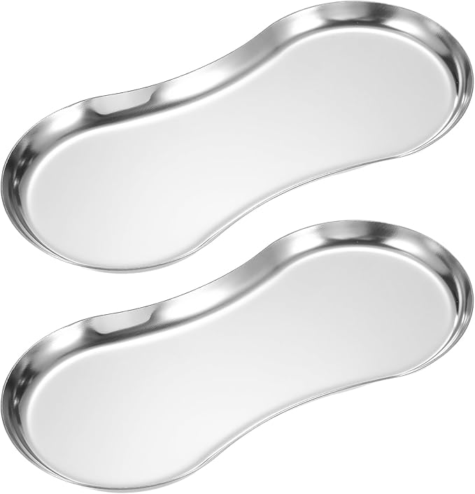 uxcell Stainless Steel Decorative Tray, 7.1" x 3.3" Glass Serving Tray Metal Decorative Plate for Coffee Table Centerpieces Jewelry Cosmetic Bathroom Organizer, Silver