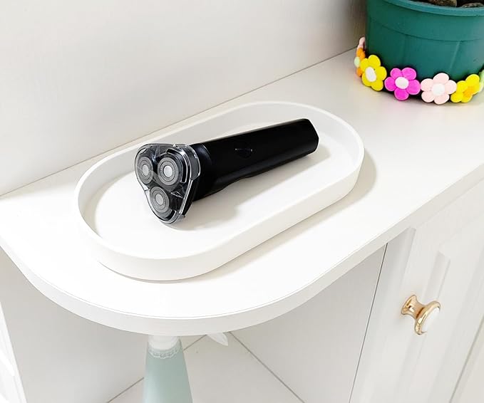 White Small Tray (10 inch), Oval Tray for Bathtub Bathroom Vanity Items, Countertop Organizer, Coffee Accessory, Soap, Perfume.