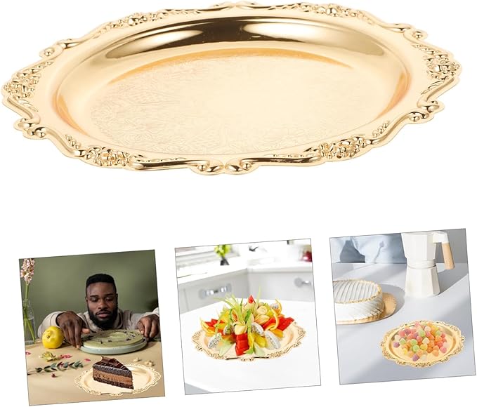 Decorative Iron Serving Tray Silver Round Platter for Food Snacks Jewelry Storage Plate for Home Parties