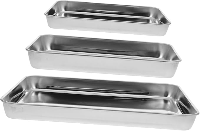 3-Piece Stainless Steel Serving Tray Set Rectangular Baking Cooling Grilling Plates for Home Use Sturdy Food Storage Trays for Fruits and Snacks