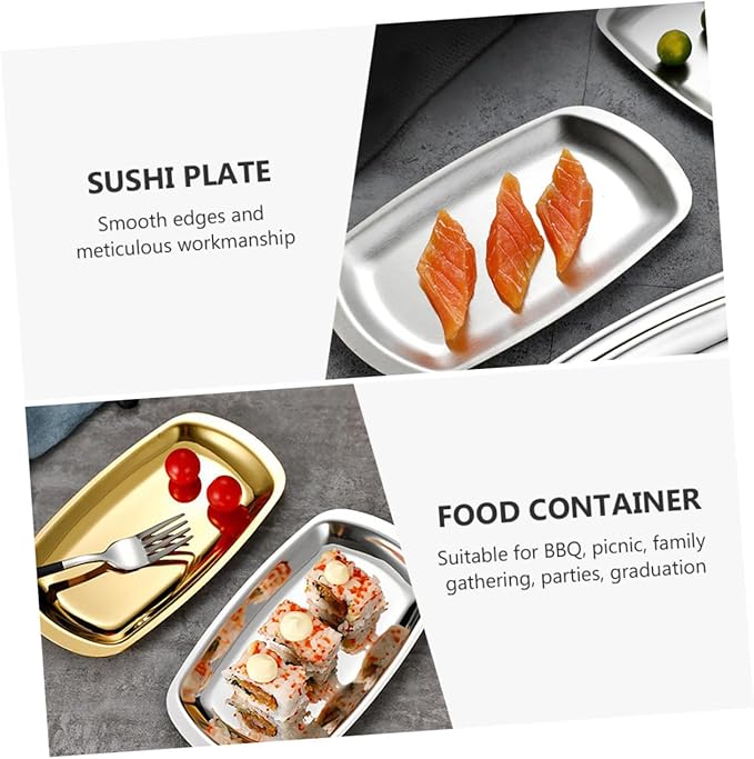 LIFKOME BBQ Plate Sushi Plate Stainless Steel Sushi Platter Serving Tray for Picnic Family Gathering