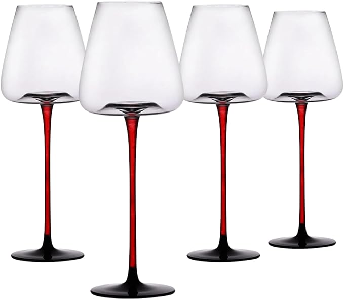 LEMONSODA Concave Champagne & Wine Glasses - Modern Red Stem & Black Bottom for Sparkling Wine, Rosé, Prosecco, Champagne – Handcrafted Barware, Perfect for gift (20oz, Set of 4)