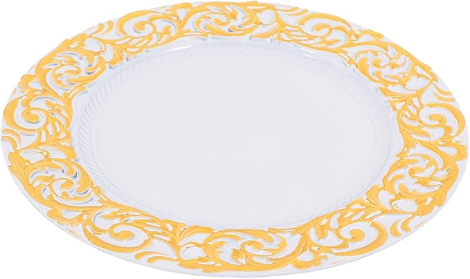 50 Pcs Antique Charger Plates Bulk 13" Round Floral Chargers for Dinner Plates, White Charger Plates for Wedding, Party, Elegant Tabletop Decor (White+Gold)