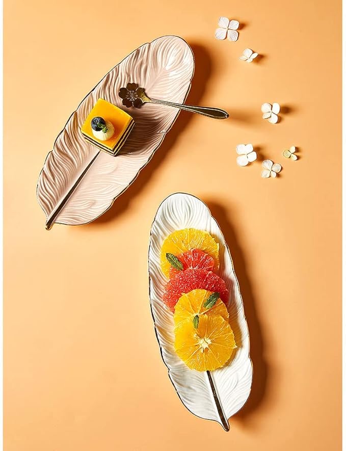 Modern Large Dinner Plates Ceramic Dining Plate Feather Shape Suitable for Serving Meat Steak Appetizer Fish 10 Inches Stackable Dinner Plates