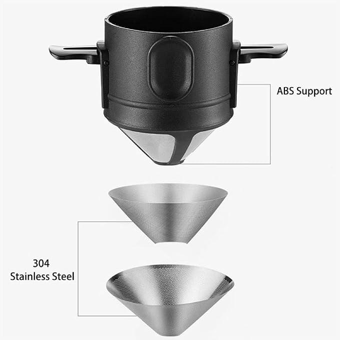 TopHomer Reusable Coffee Filter Stainless Steel, Pour Over Coffee Dripper Collapsible Paperless Single Serve 1-2 Cup with Foldable Handle for Camping Traveling