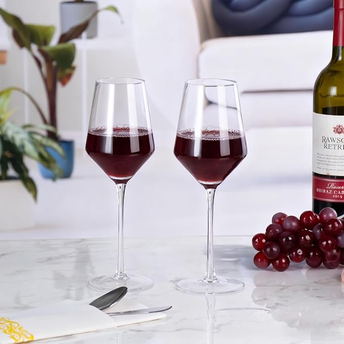 KAMMAK Wine Glasses Crystal Red and White Wine Glasses Set of 2, 14oz Hand Blown Large Glassware with Long Stem, Premium Glassware for Wine tasting, Birthday Gift, Party, Anniversary