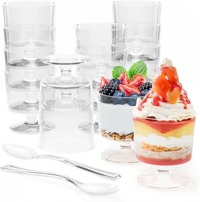 Exquisite Mini Dessert Cups With Spoons 200 Pcs - 2 Oz Round Clear Plastic Pudding Cups Disposable With Tasting Spoons 100 Sets | Mini Parfait Cup | Appetizer Cup For Party & Events
