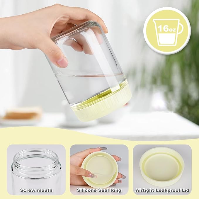 Overnight Oats Containers with Lids, 16oz Glass Jars with Lids 2 pcs, Milk White, Wide Mouth Mason jars for Salad, Yogurt, Snacks, Meal Prep