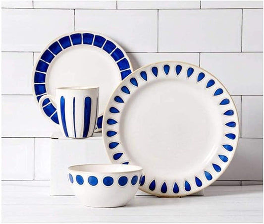 Elegant Fine Dinnerware Set,4 Pieces Blue White Ceramic Dinner Set Porcelain Mug Plate Bowl Lead Free Tableware