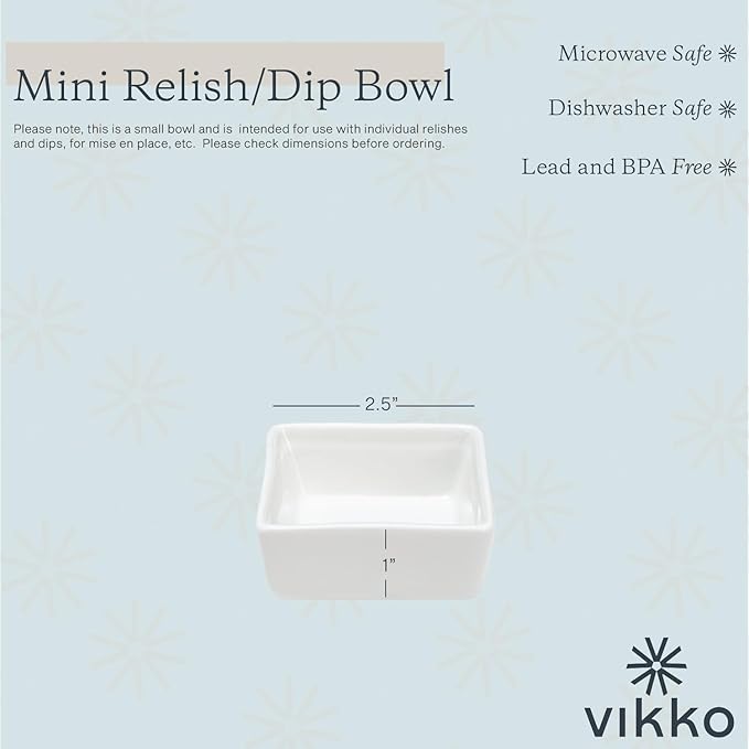 Vikko Porcelain White Dipping Sauce Cups, Set of 4, Square, Stackable, 2.0 oz, Microwave and Dishwasher Safe