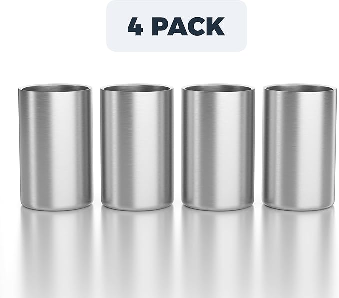 Wine Chiller Bucket 4 Pack, Wine Chiller for Bottles, Champagne Cooler Ice Bucket Double-Wall Stainless Steel for Hotel Bar & Party, Cooler for Ice Champagne Drinks Beverage - Fits 750ml Bottles