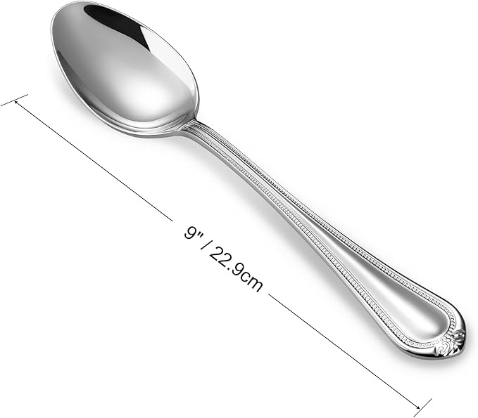 KEAWELL Pearl Edge Premium Serving Spoon Set, 18/10 Stainless Steel, 9" Fine Hostess Utensils with Refined Bead Design, Brightly Polished, Dishwasher Safe (2 Serving Spoons)
