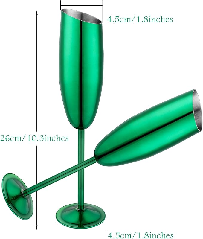Champagne Flutes Set of 2, Premiumty Stainless Steel High Footed Champagne Glasses, 7oz Capacity,Unbreakable Slanted Champagne Glasses