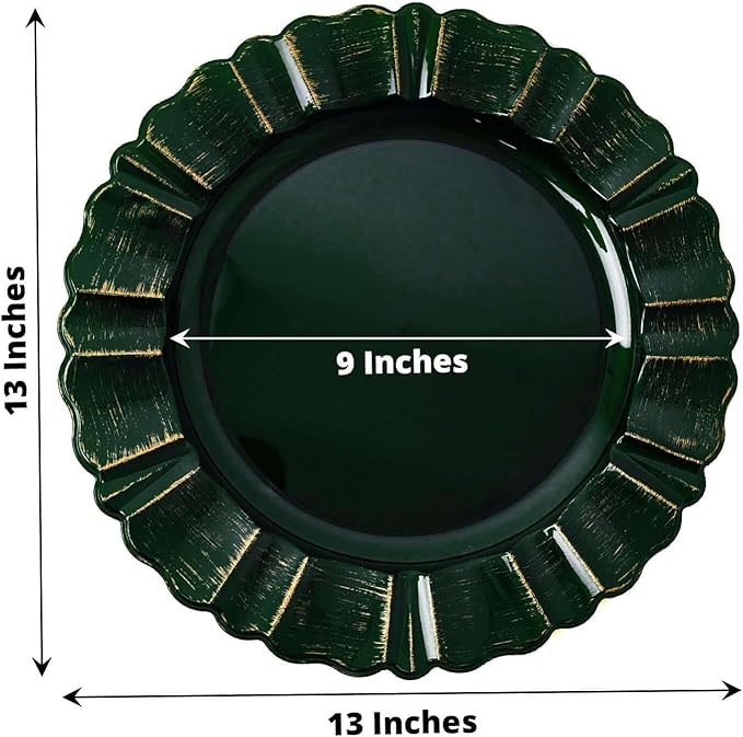 Efavormart Set of 6-13" Round - Hunter Emerald Green Plastic Charger Plates With Waved Scalloped Rim for Wedding, Outdoor Receptions, Banquets, Holiday Dinner plates Chargers