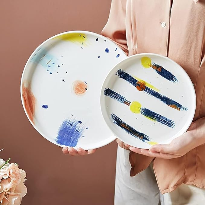 ☆Ceramic Dinnerware Set of 32, Plates Set, Dishes Set, Starlight Series Underglaze Porcelain Dinner Sets, Hand Painted Pattern White Plates Set for Family Party,White, size