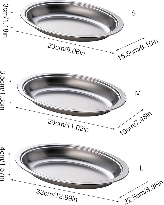 Steaming Fish Tray Stainless Steel Serving Plate Oval Shape Multifunctional for Home or Restaurant Use Silver/Gold
