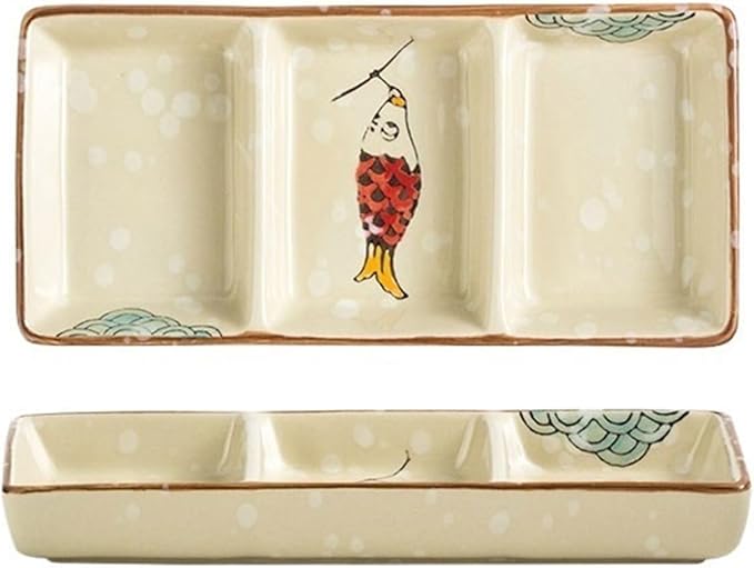 Sauce Dish 1 Piece Multifunctional Table Setting Snack Plate Snack Plate Multifunctional Seasoning Soy Sauce Plate Three Compartments Ceramic Plate Snack Plate(C)