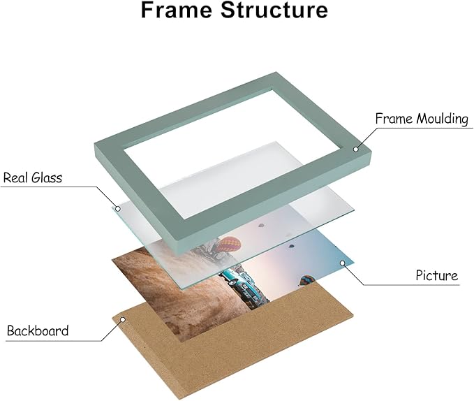 4x6 Double Horizontal Hinged Picture Frame Folding Photo Frame in Teal Blue Pine Wood with Real Glass for Tabletop P-LAN-2H46