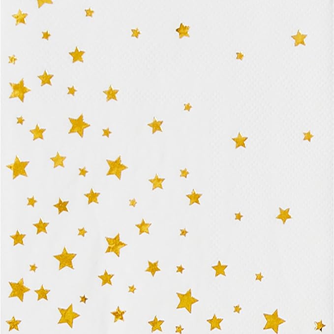 100 Pack White Cocktail Napkins with Gold Stars – 3-Ply Fancy Disposable Party Napkins 5x5 Inches for Weddings, Birthdays, Holidays, Baby Showers & Events – Elegant Gold Foil desgin by Hydro Energy