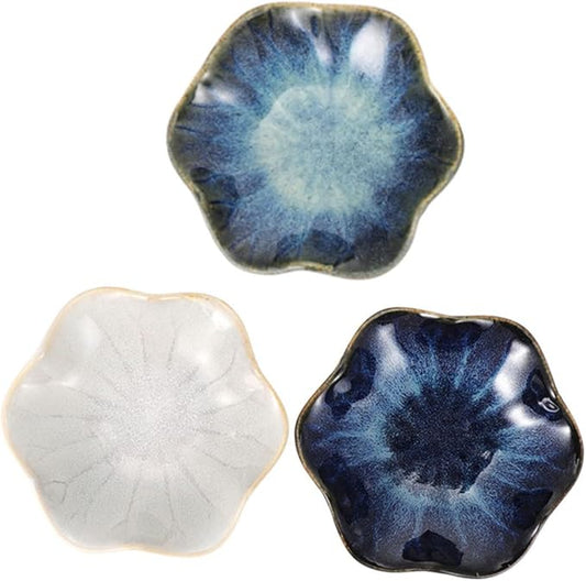 3pcs Ceramic Sauce Plates for Dipping and Appetizers Gradient Vintage and Original Rice for Condiments Parties and Entertaining