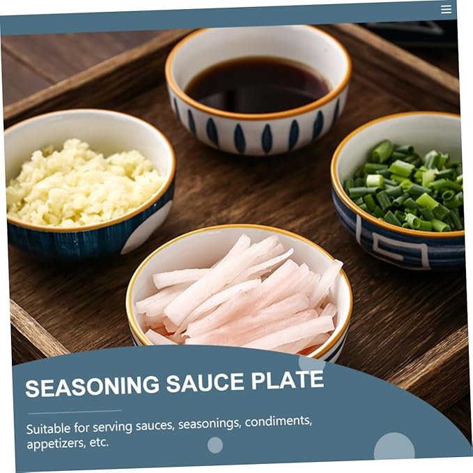 4pcs Japanese Style Soy Sauce Dishes Ceramic Spice Dishes Appetizer Serving Plates for Kitchen Bbq Picnic Outdoor